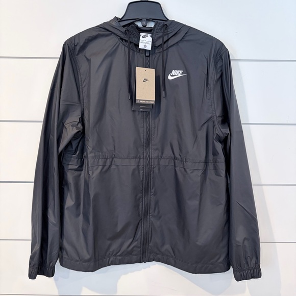 NWT Nike Oversized Hooded Windbreaker Jacket Black Repel Zip Up Small Athleisure